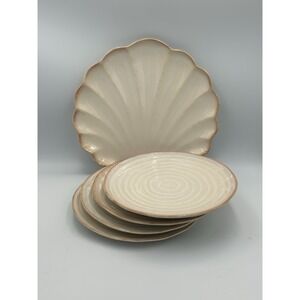Sonoma Coastal NAUTICAL SAND SHELL Dinner Serving Plate & 4 Salad Plate Set